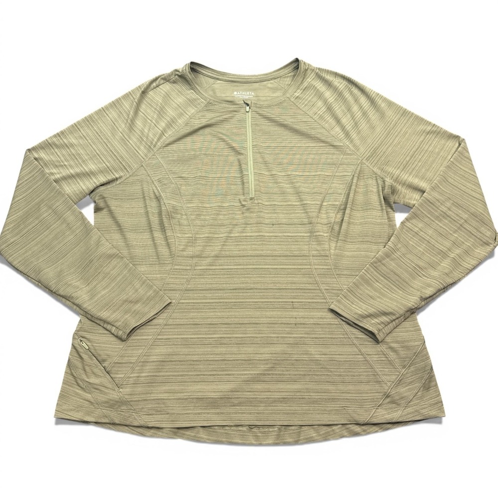 Athleta 1/4 Zip Long Sleeve Athletic T Shirt Top Womens‎ Size 1X Green Running